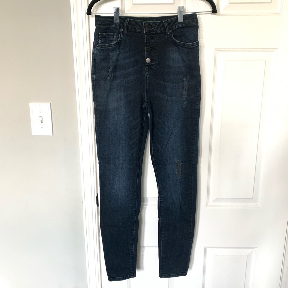 High Waist Distressed Button Fly Jeans